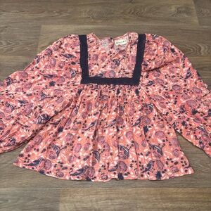 Sohana Coastal Print Blouse XS 100% Cotton Beachy Lightweight Vacay Summer Boho